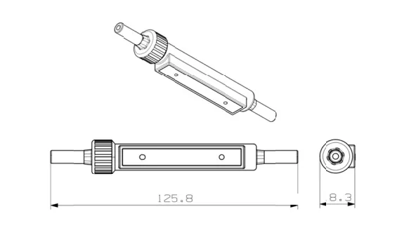 Technical drawing of EC-11 showing 17 millimetre diameter and 126 millimetre length