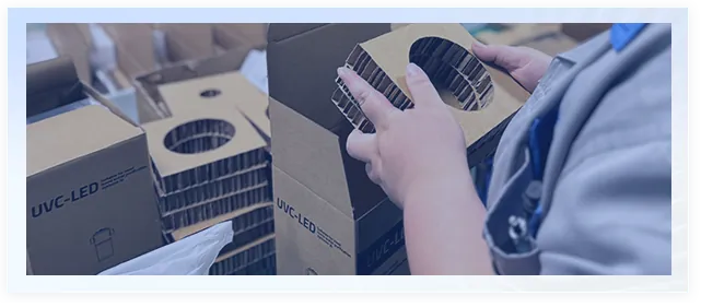 Packaged UVC LED components undergoing identification and quality review