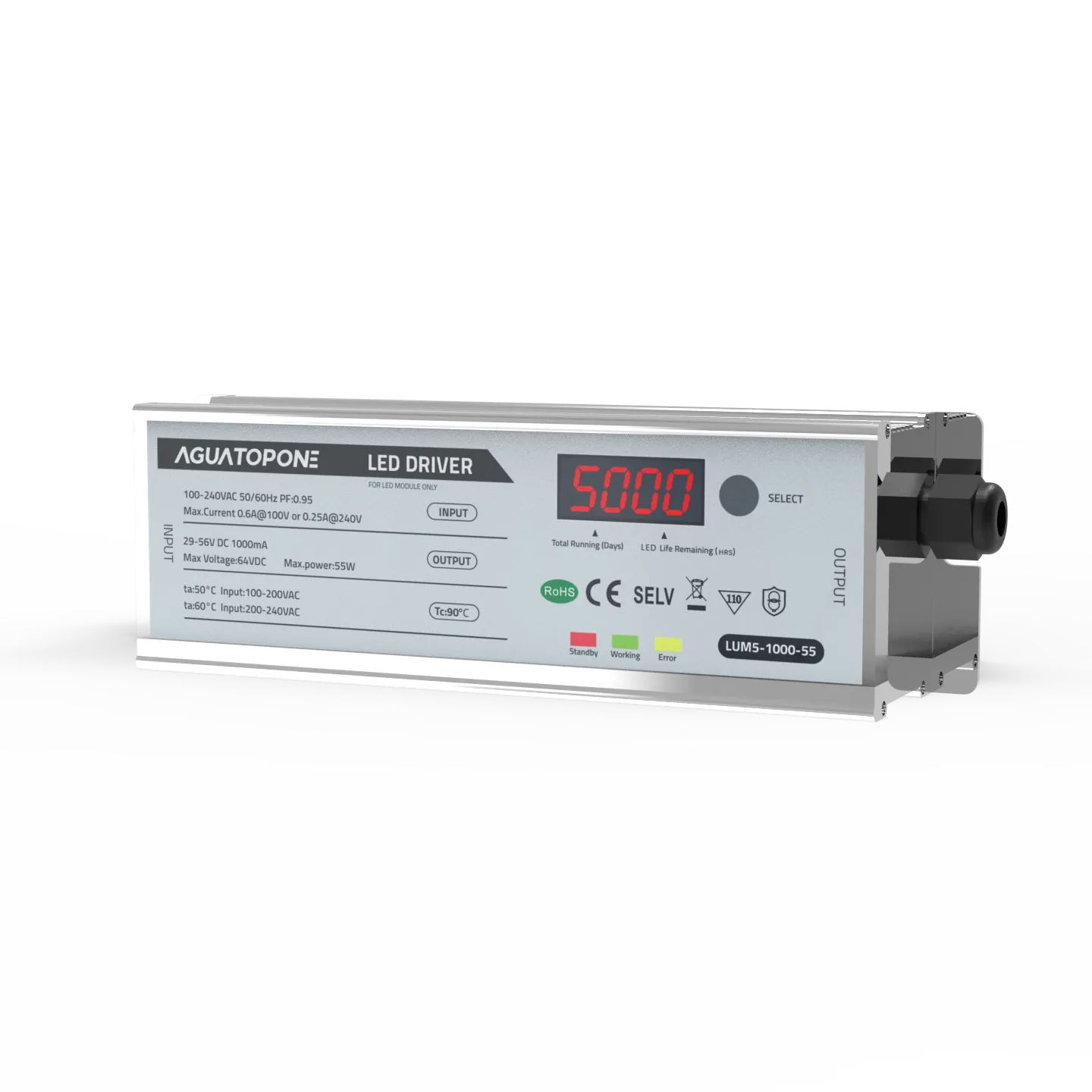 AGLED-40012 smart UVC LED driver with 5,000-hour countdown display