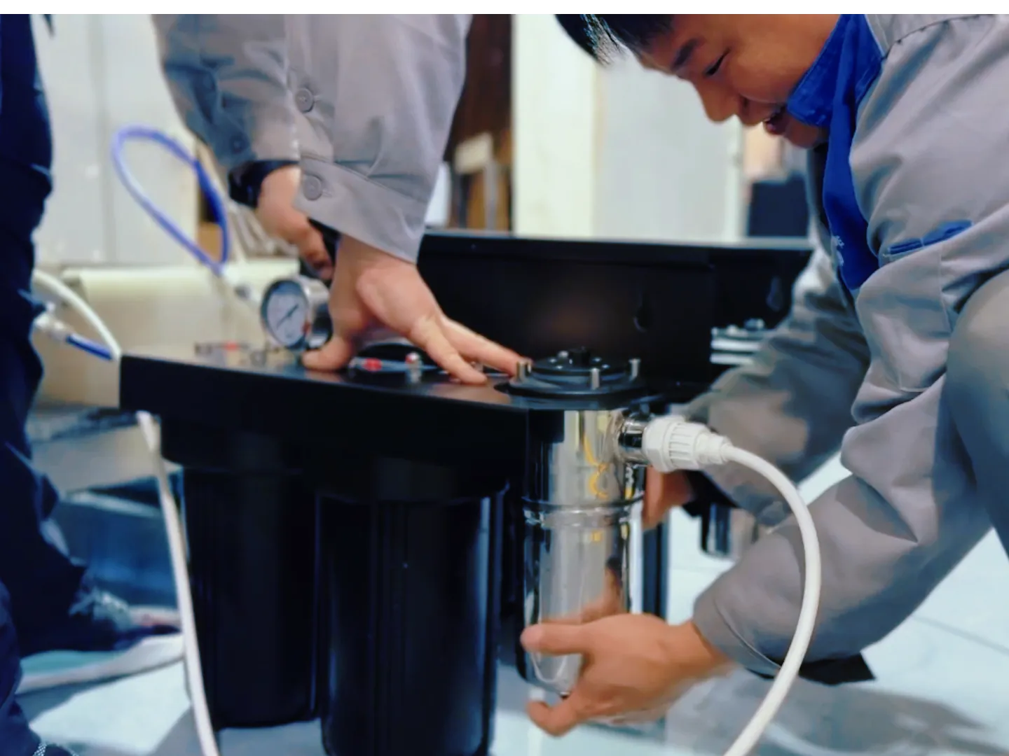 Agua Topone technicians performing factory acceptance checks