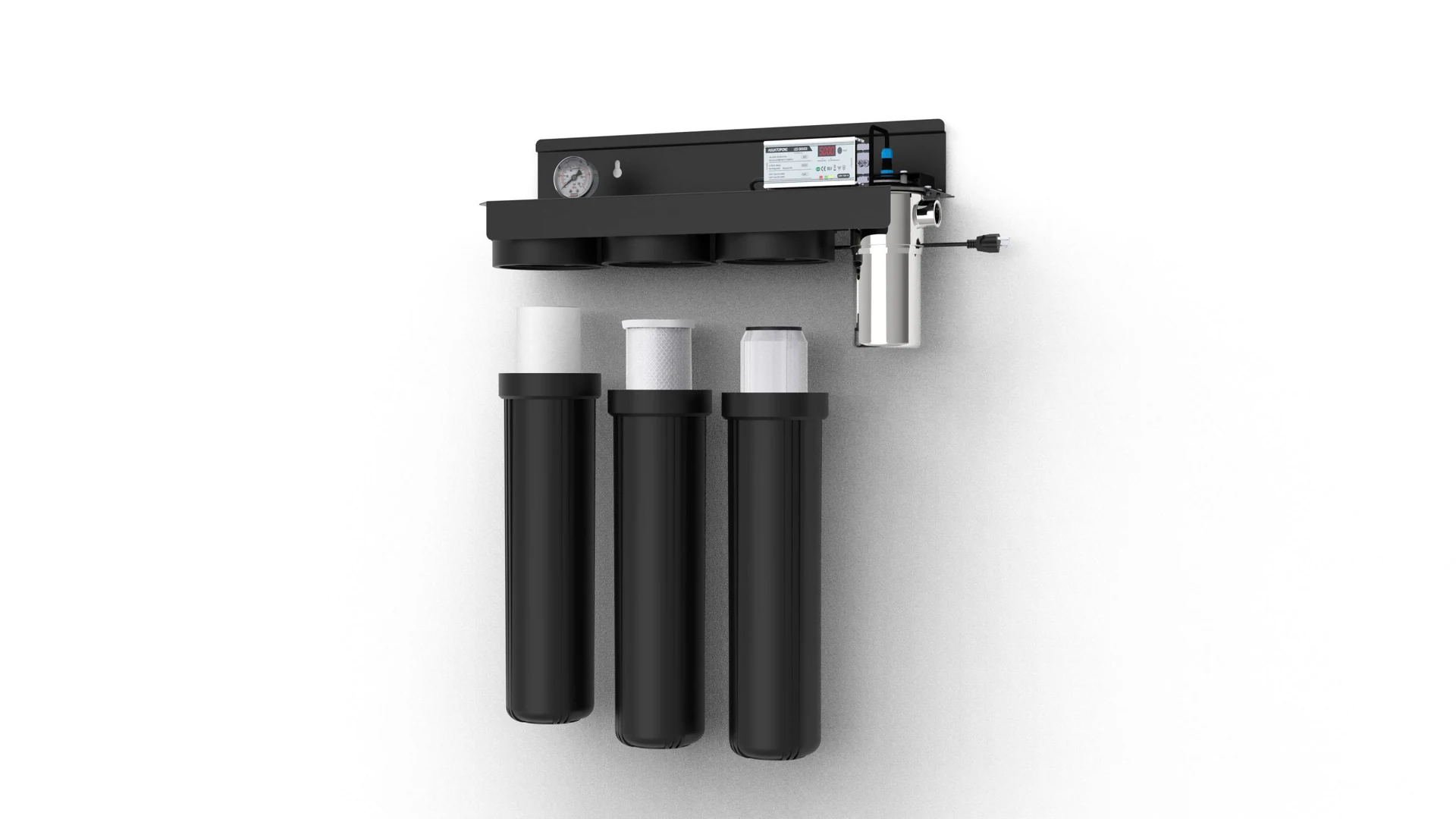 Cross-section of the VPS-204 four-stage whole-house system with sediment, carbon and UVC LED treatment stages