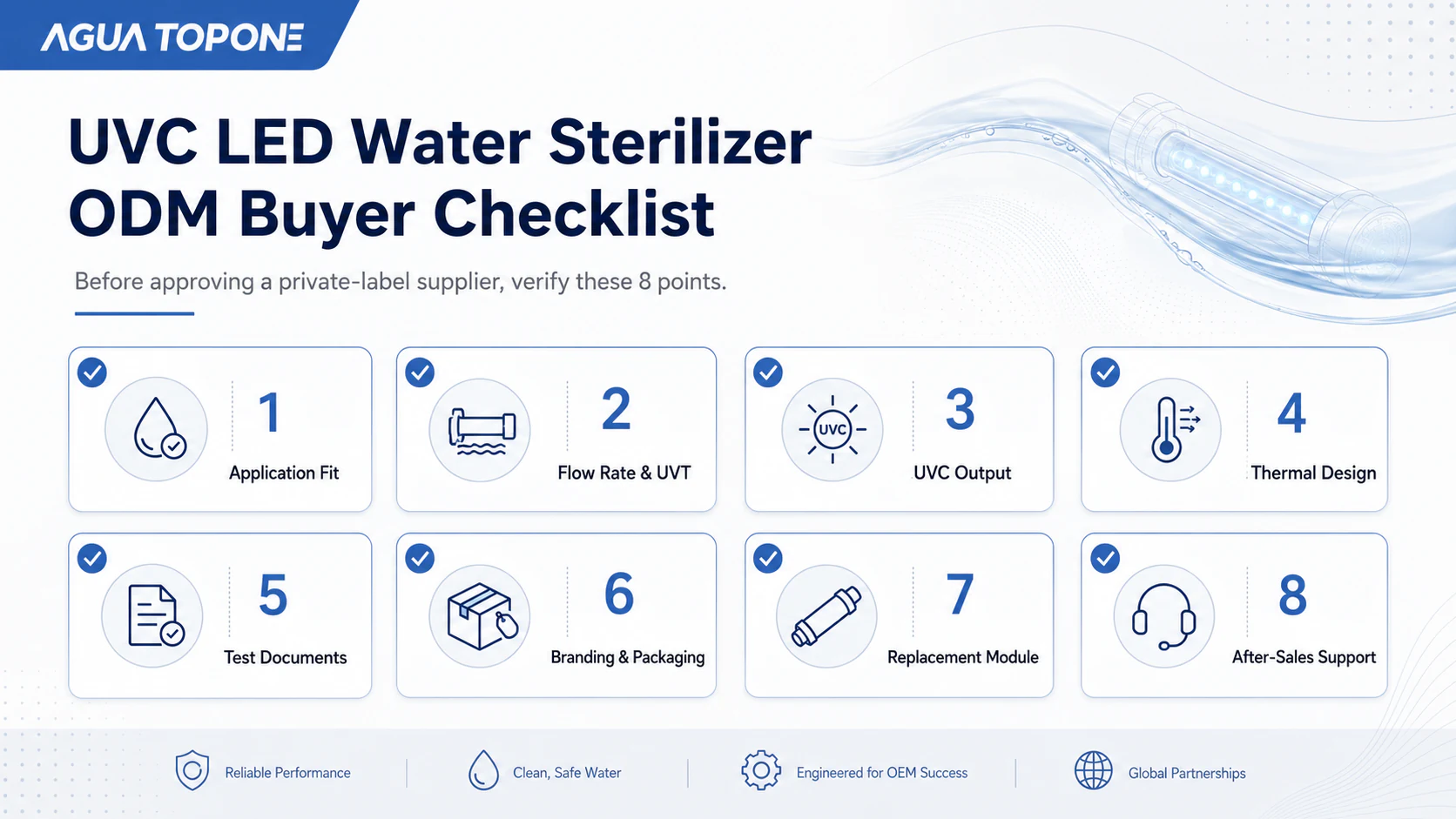 ODM and private-label buyer checklist for evaluating a UVC LED water sterilizer supplier