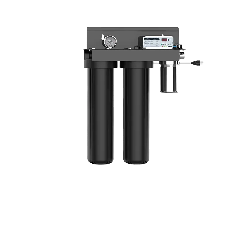 VPS-203 three-stage whole-house UV water filter system with two 20-inch filter housings and UVC LED reactor