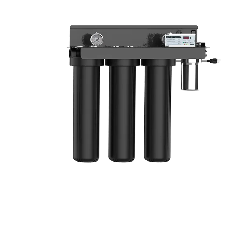 VPS-204 four-stage whole-house UV water filtration system with three 20-inch filter housings and UVC LED reactor